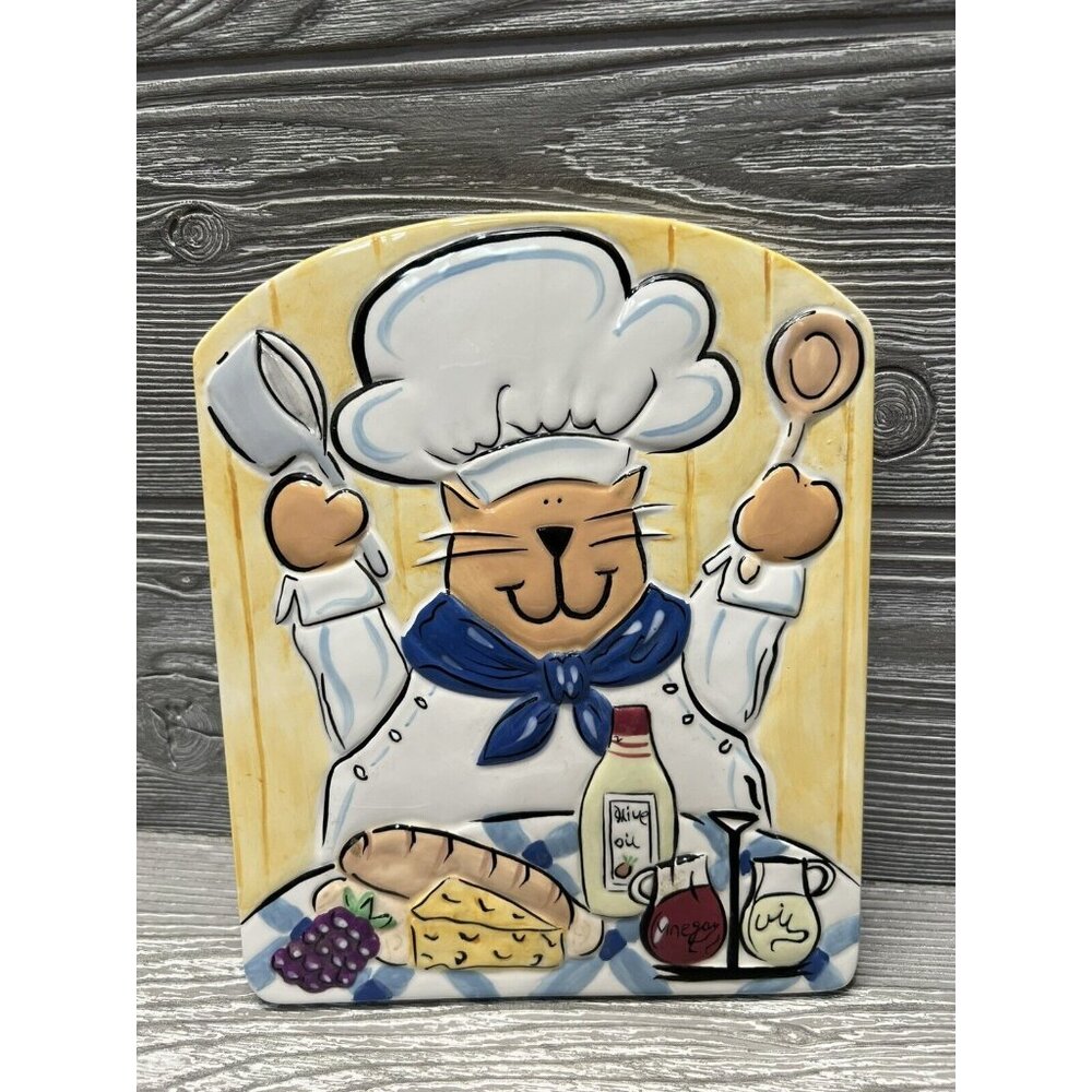 Boston Warehouse Chef Cat Trivet or Wall Decor Ceramic 2003 8” X 6.5” Whimsical